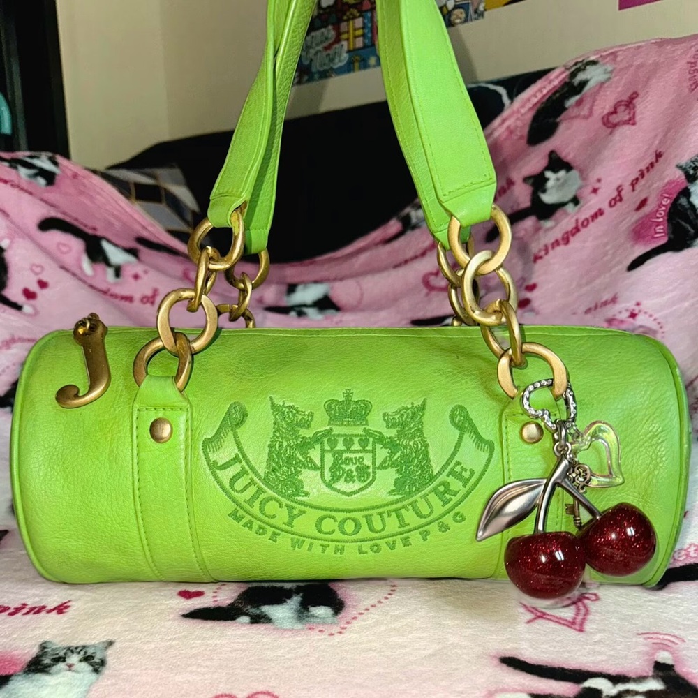 Juicy Couture Neon Lime Barrel Bag with Cherry Charm